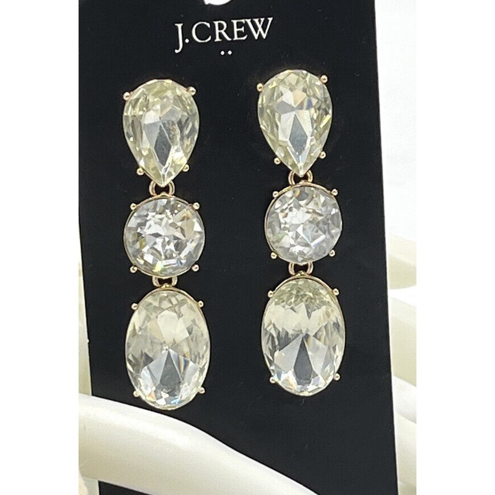 J. Crew Pear-Shaped Triple Stone Drop Dangle‎ Bling Crystal Fancy Earrings New